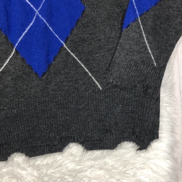 Zara Open Knit Argyle Diamond Distressed Raw Hem Knit Sweater - Picture 10 of 16